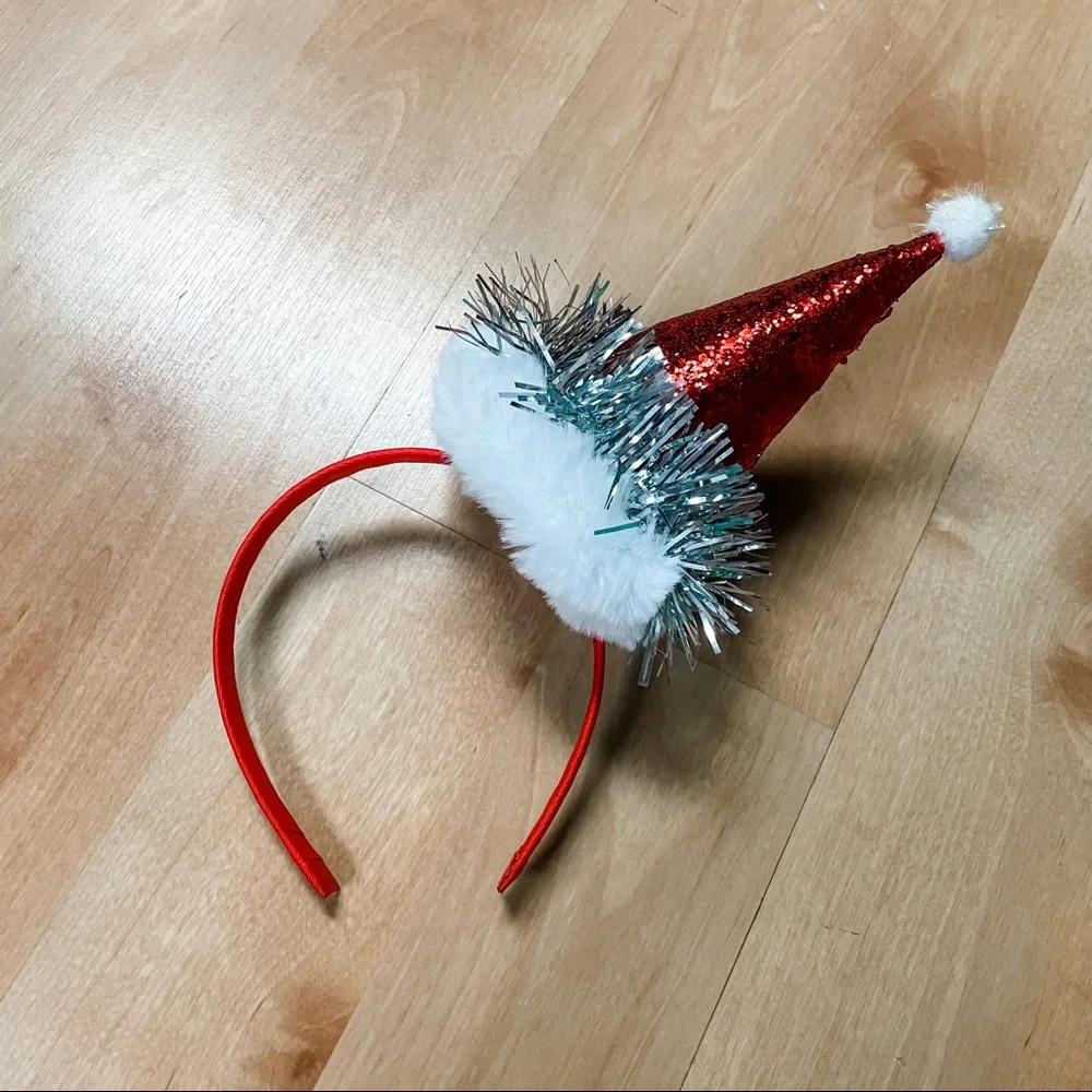Unbranded Red White & Silver Christmas Santa Hat Headband Girls OS